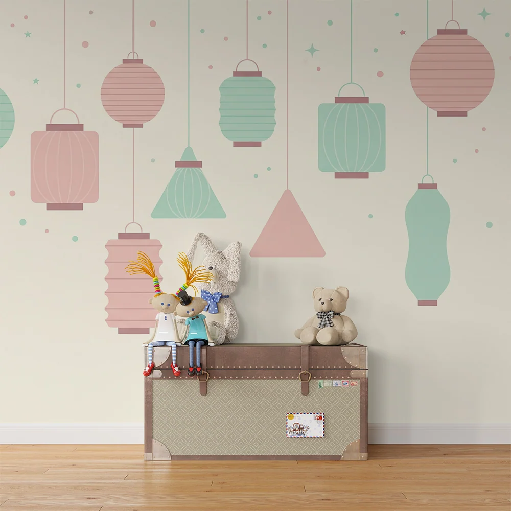 Papier de parede quarto bebê | Barevné lucerny třpytivé hvězdy