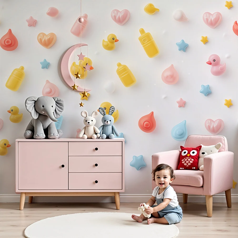 Papier de parede quarto bebê | Cisnes e estrelas pastel