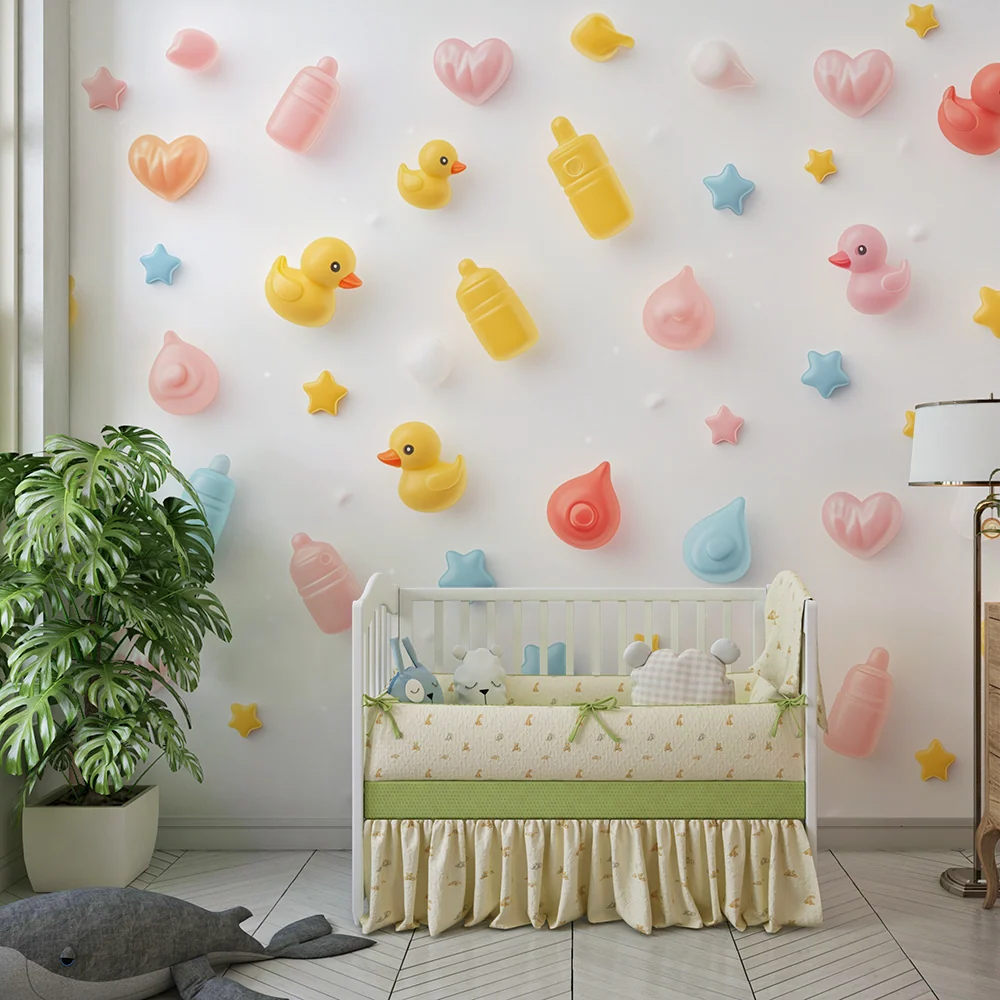Papier de parede quarto bebê | Cisnes e estrelas pastel
